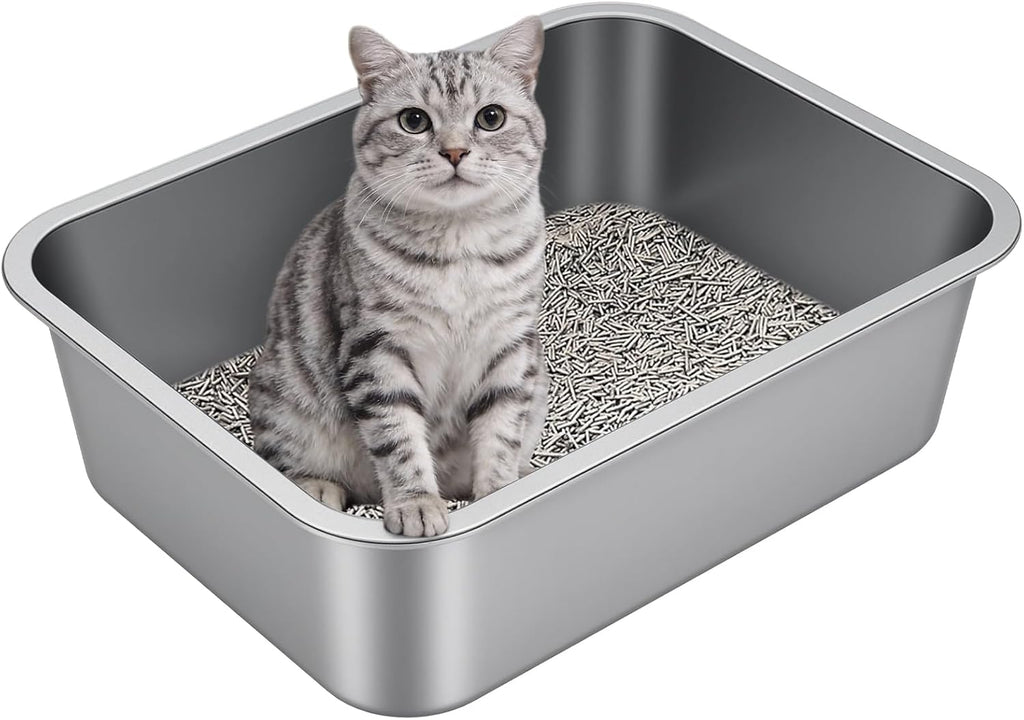 High-Sided Stainless Steel Cat Litter Pan