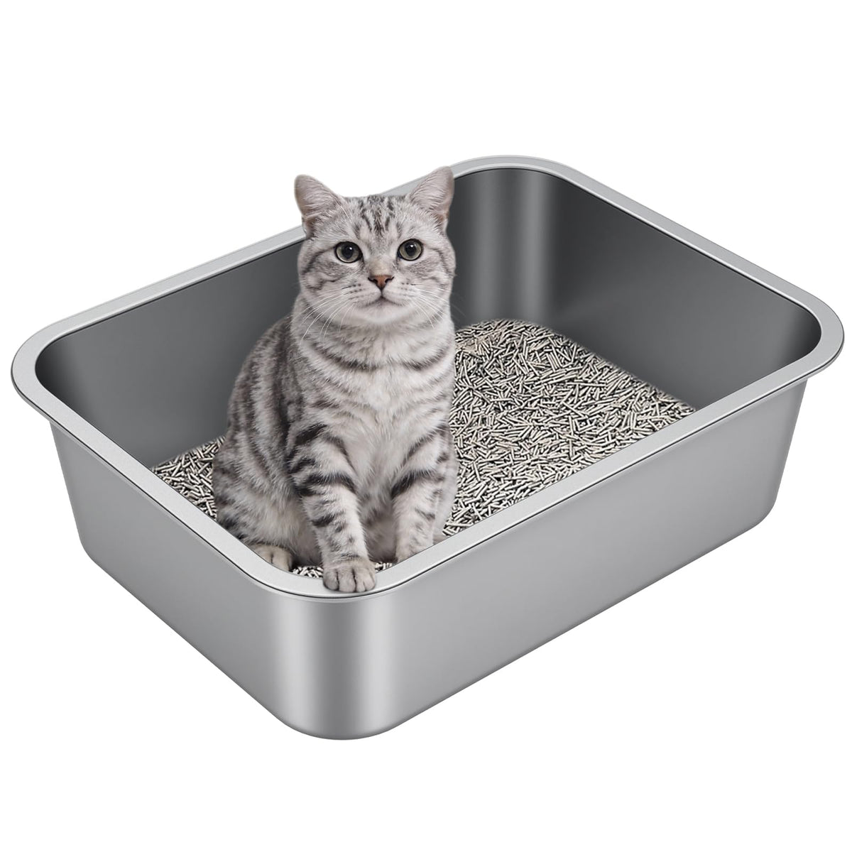 High-Sided Stainless Steel Cat Litter Pan