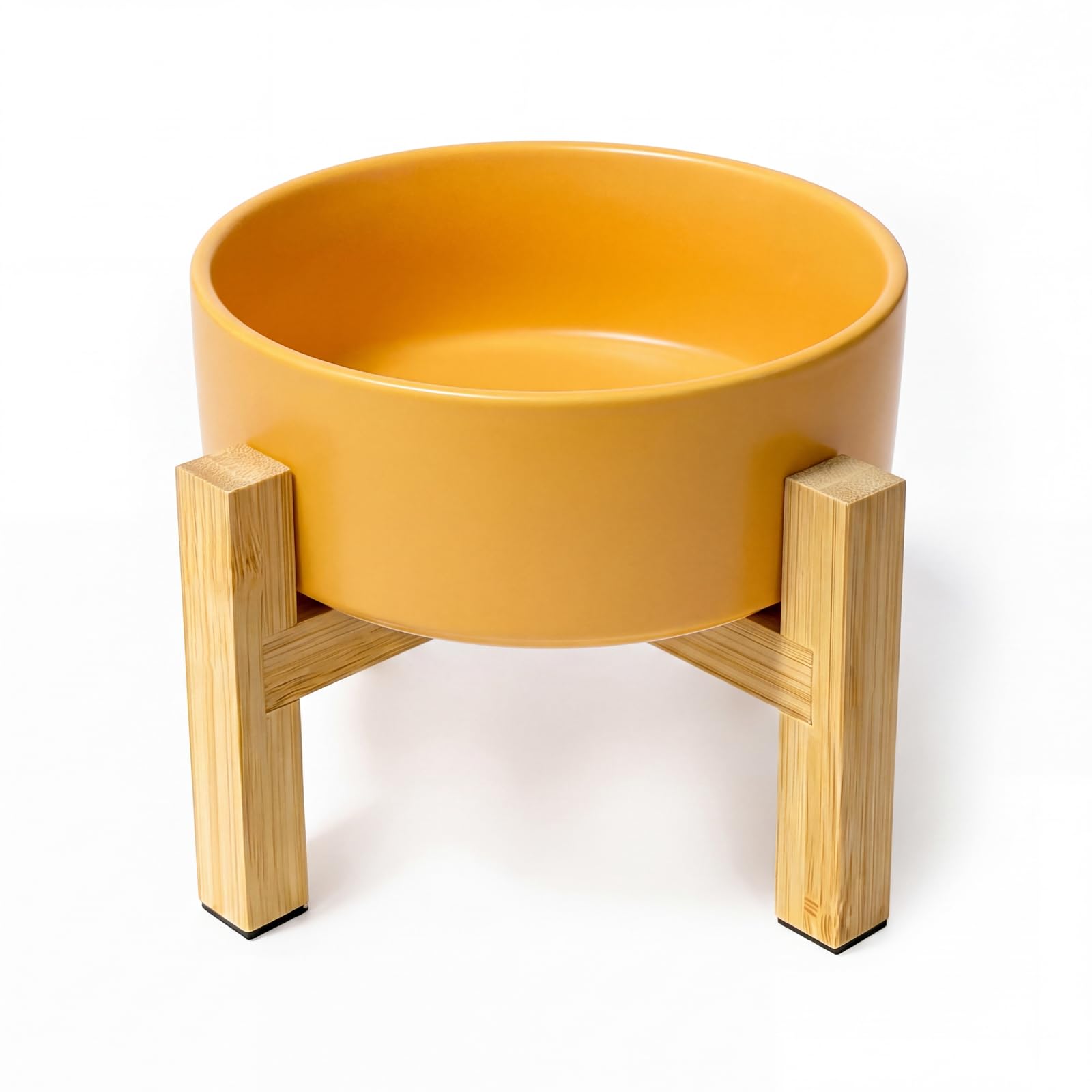 Elevated Ceramic Pet Bowl with Reversible Bamboo Stand – for Cats & Small Dogs