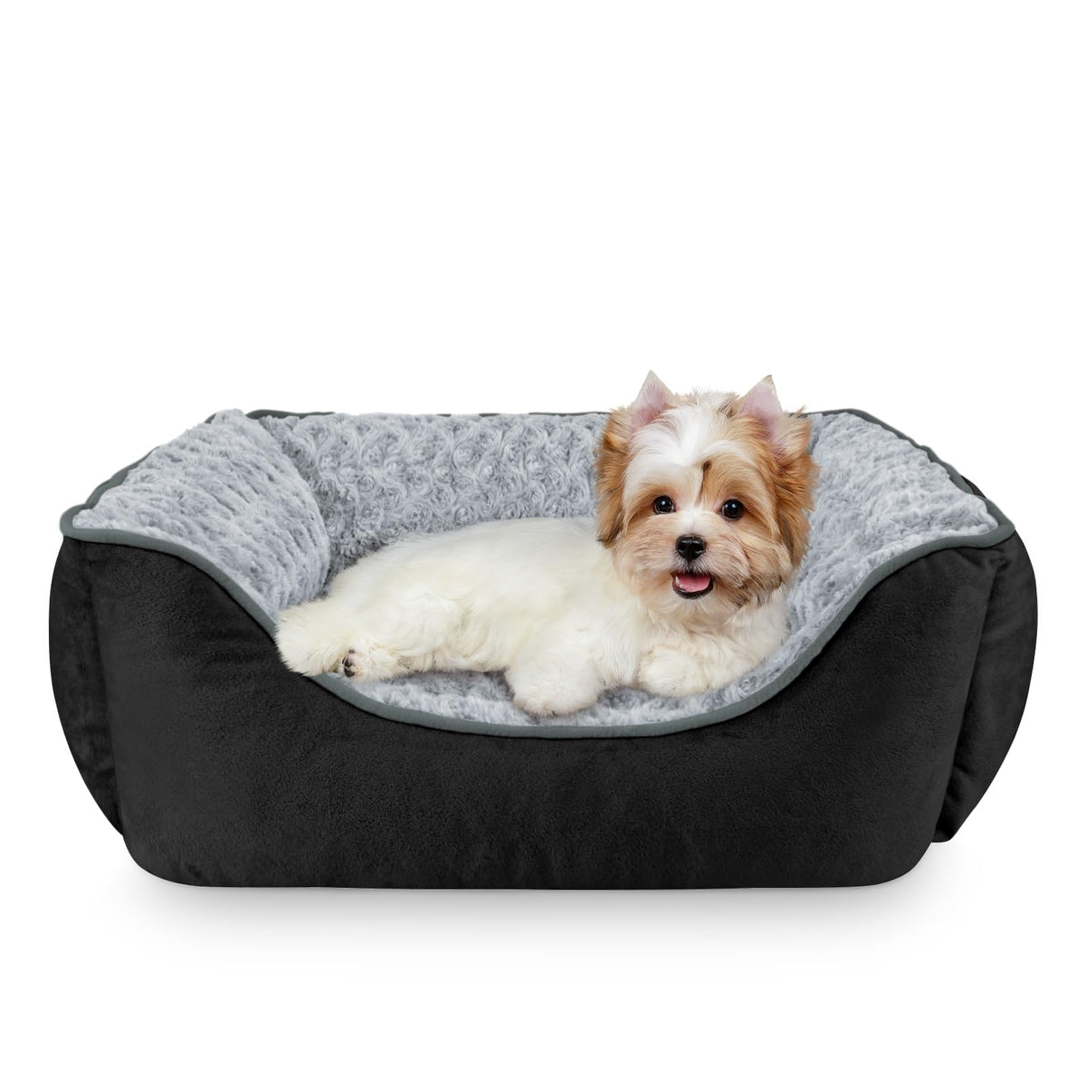 Washable Rectangle Dog Bed – Soft Bolster Sofa Bed with Non-Slip Bottom, Beige