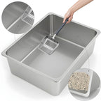 Large High-Sided Stainless Steel Cat Litter Pan