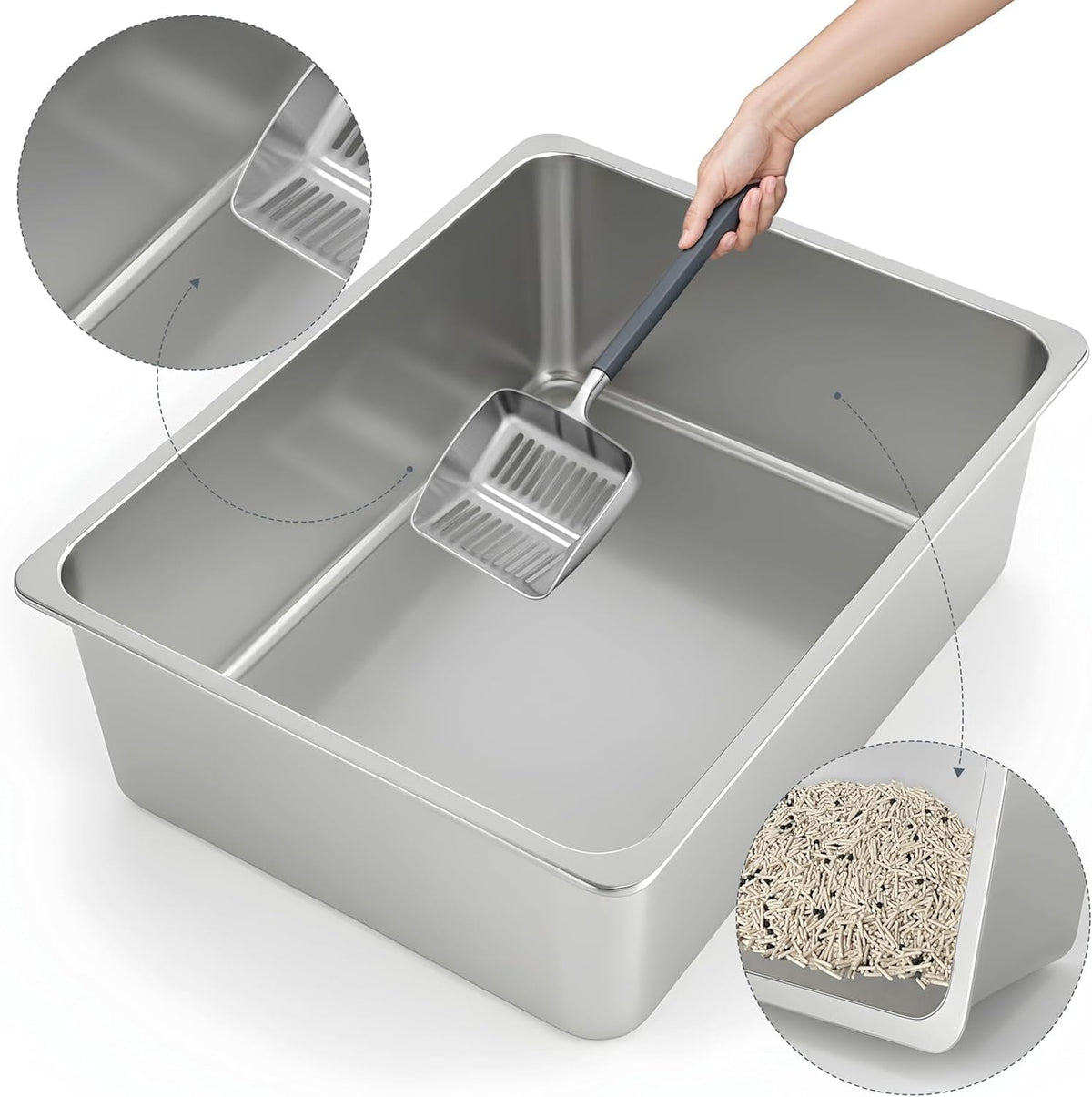Large High-Sided Stainless Steel Cat Litter Pan