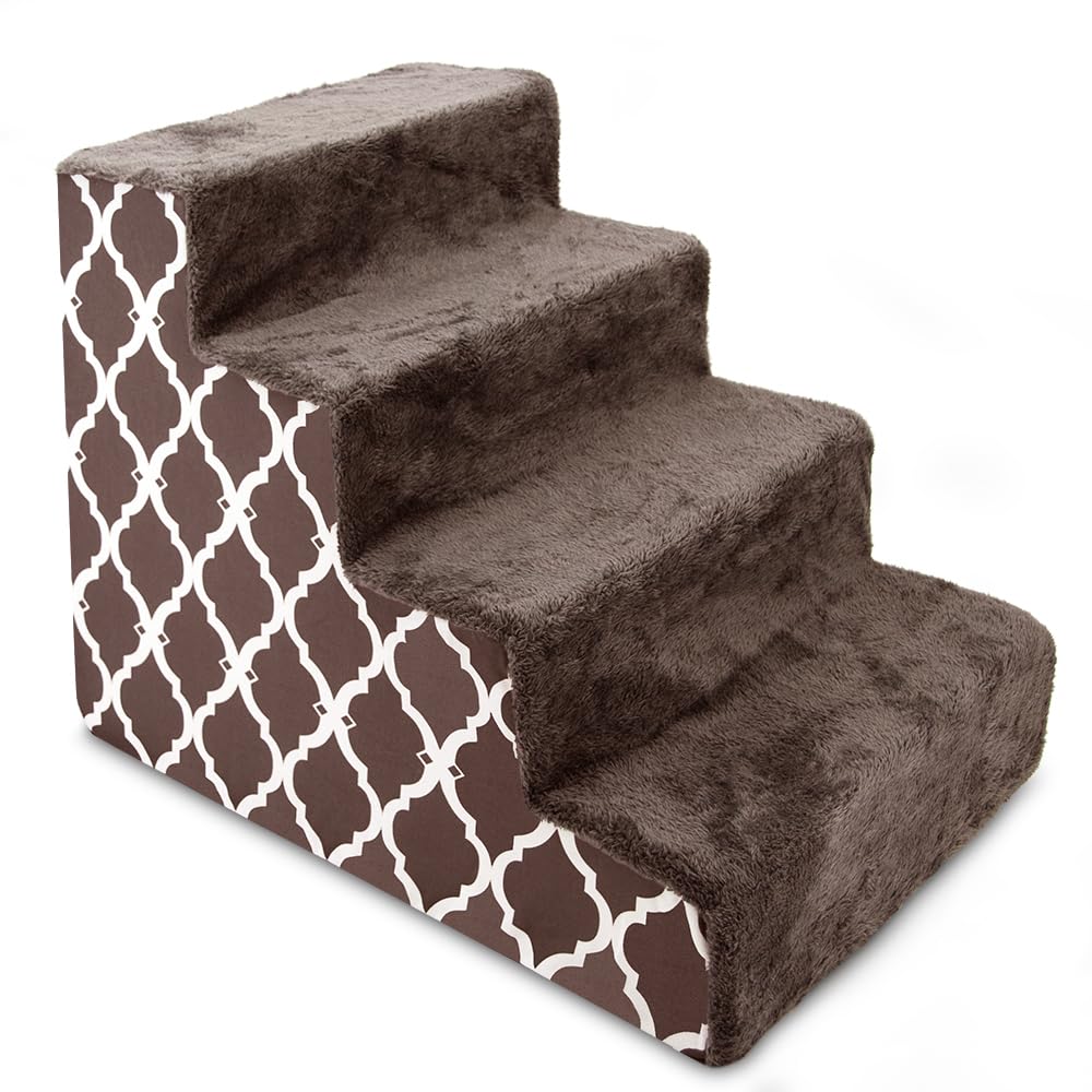 4-Step Dog Stairs for Small Dogs & Cats – 18" Foam Pet Steps for Bed & Couch