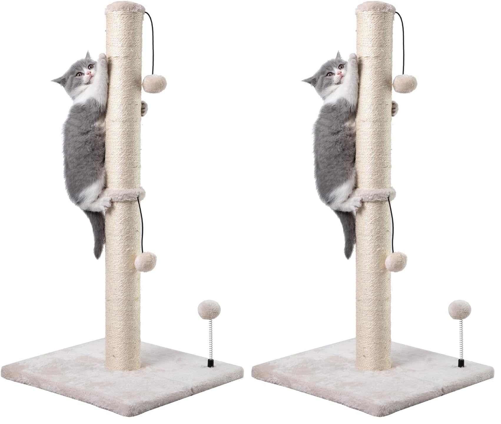 Cat Scratching Post for Kittens – Sisal Scratcher with Hanging Ball, Beige
