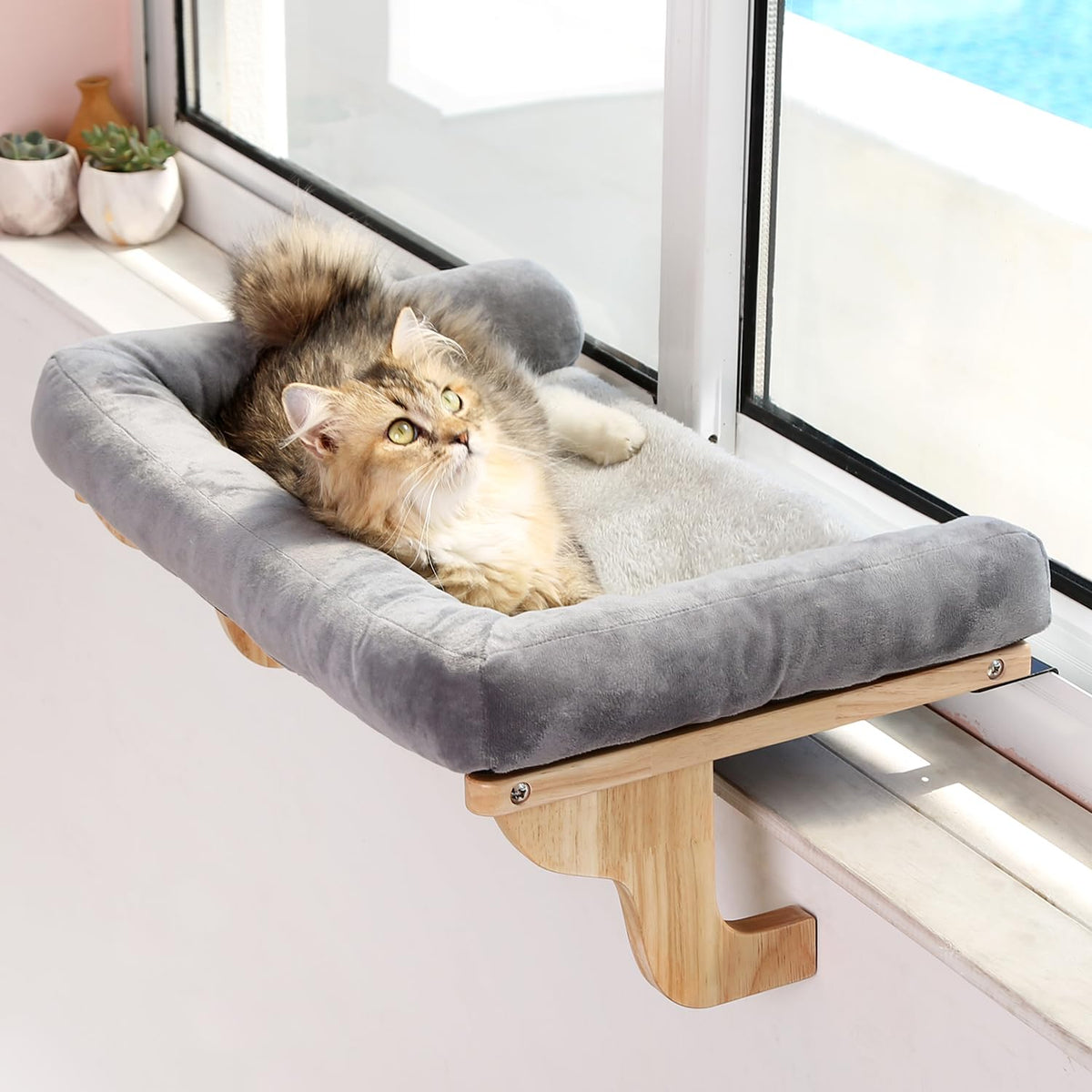 Cat Window Perch with Bolsters – Large 24" Windowsill Cat Bed
