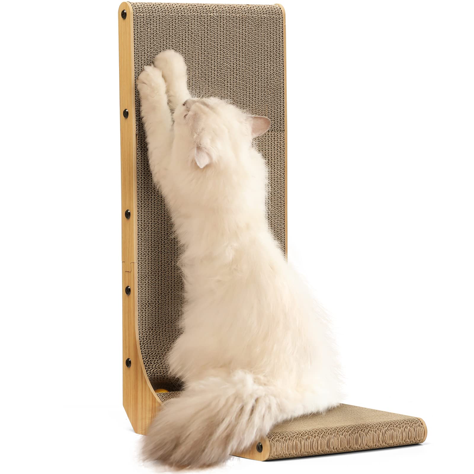 L-Shaped Cat Scratcher – Cardboard Scratch Pad with Toy Ball for Indoor Cats