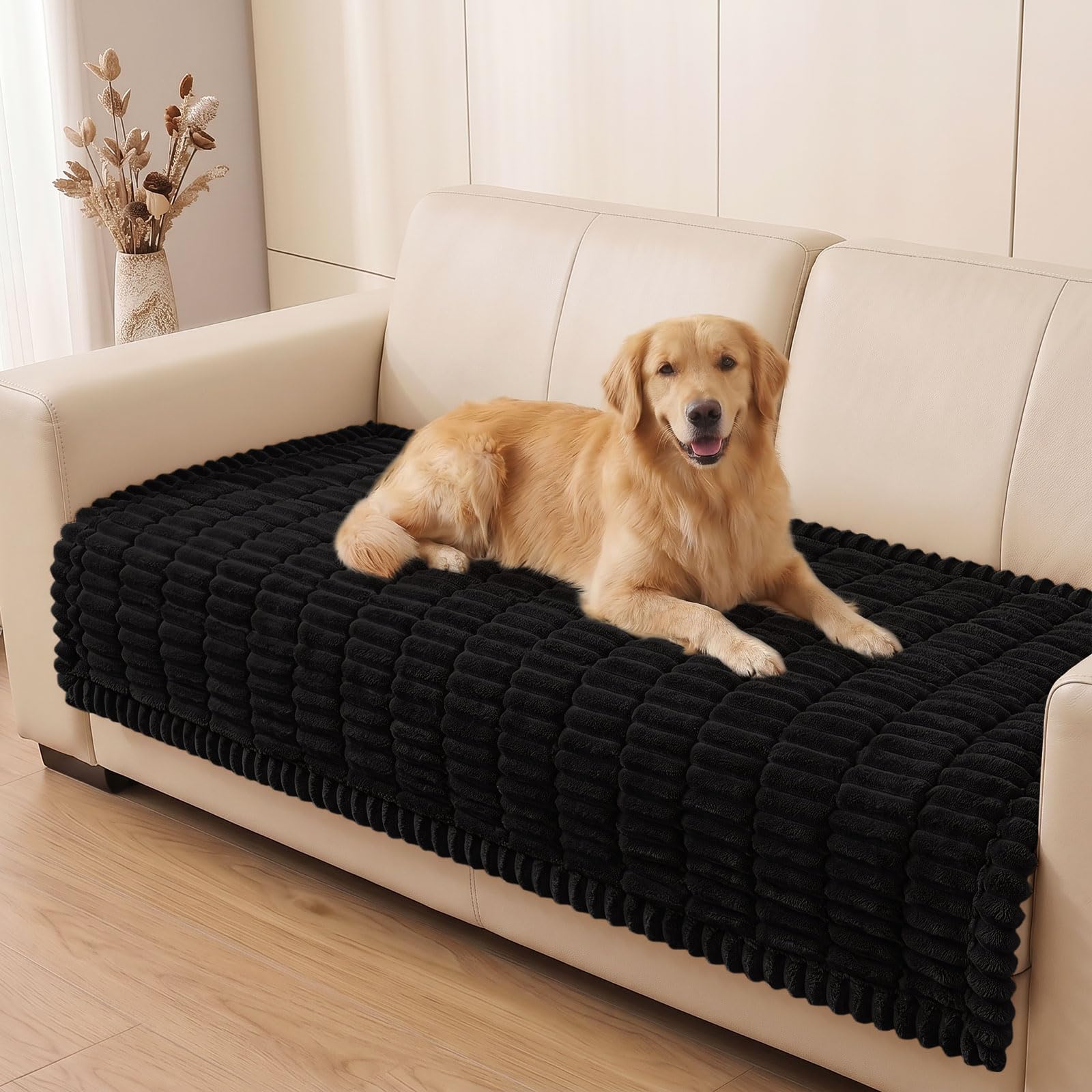 Plush Ribbed Pet Couch Cover
