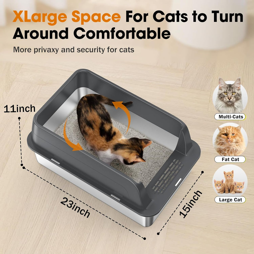 2-Pack XL Stainless Steel Cat Litter Boxes with Scoops