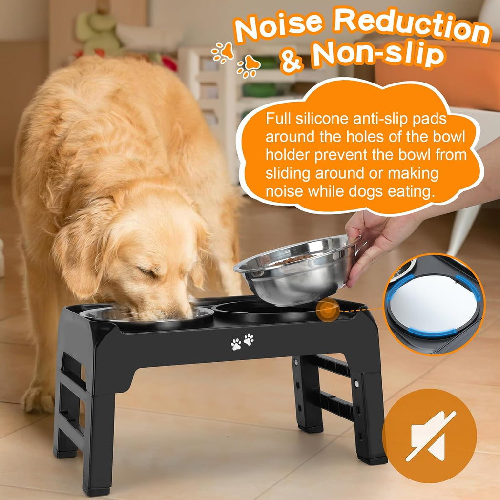 4-Height Elevated Dog Bowl Stand with 2 Steel Bowls