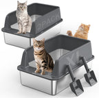 2-Pack XL Stainless Steel Cat Litter Boxes with Scoops
