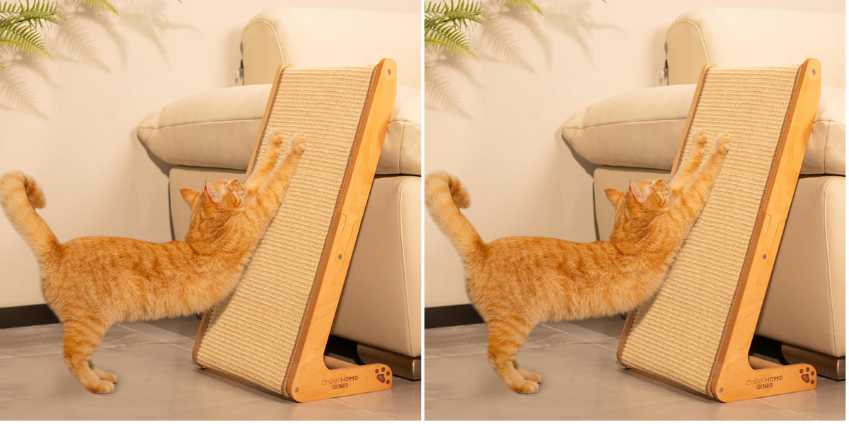 L-Shaped Sisal Cat Scratcher Ramp – Solid Wood Indoor Scratching Board