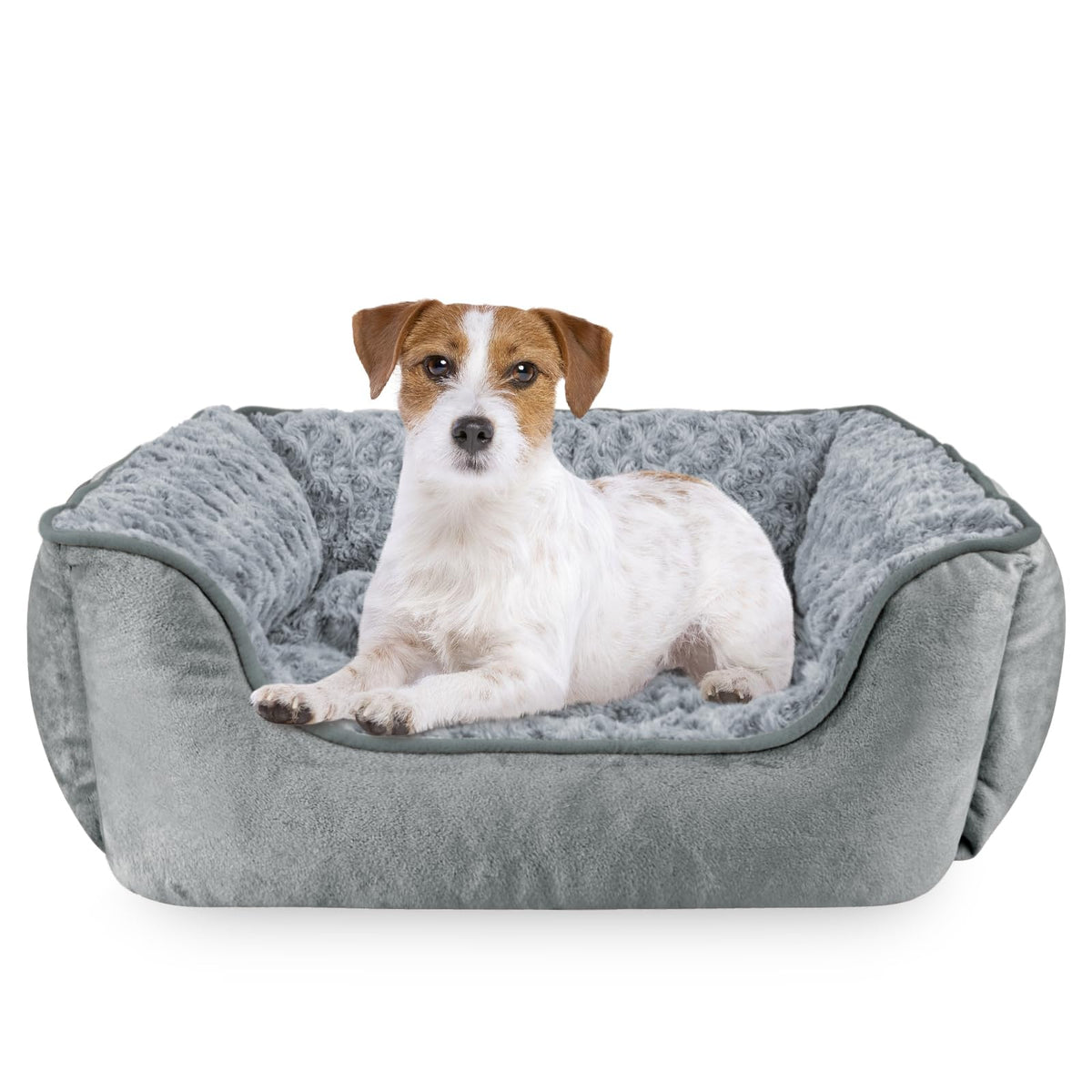 Washable Rectangle Dog Bed – Soft Bolster Sofa Bed with Non-Slip Bottom, Beige