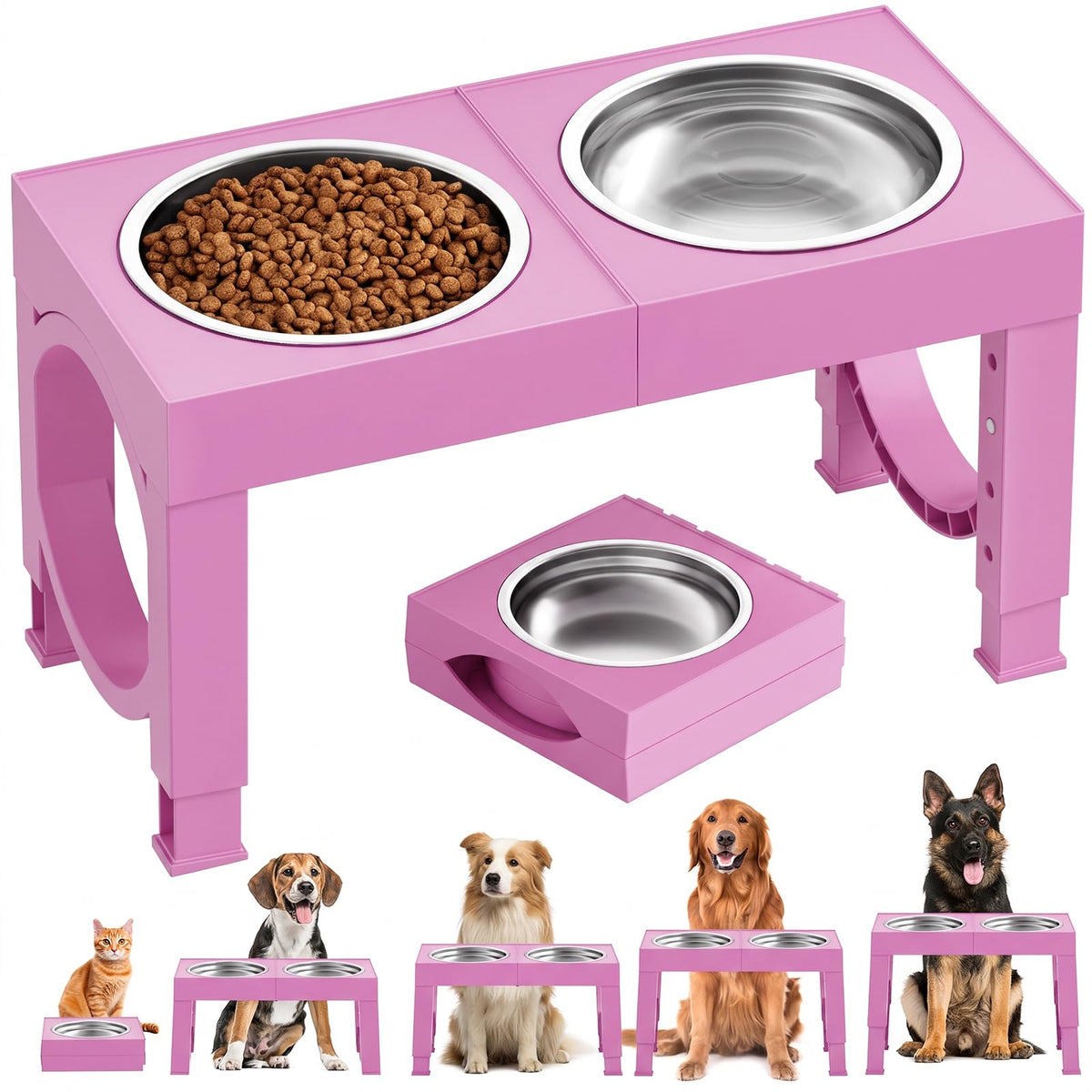 Adjustable Elevated Dog Bowl Stand with 2 Steel Bowls