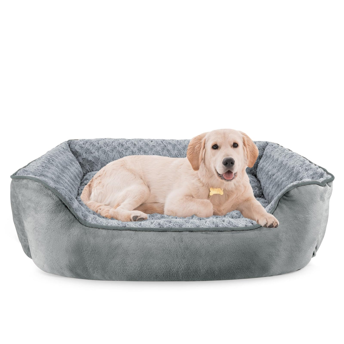 Washable Rectangle Dog Bed – Soft Bolster Sofa Bed with Non-Slip Bottom, Beige