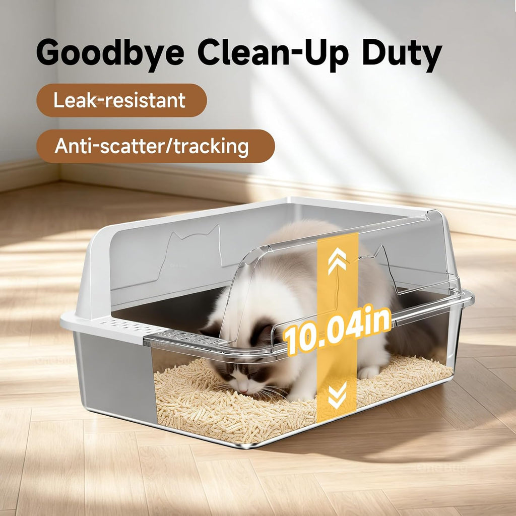 XL Stainless Steel Cat Litter Box with High Sides