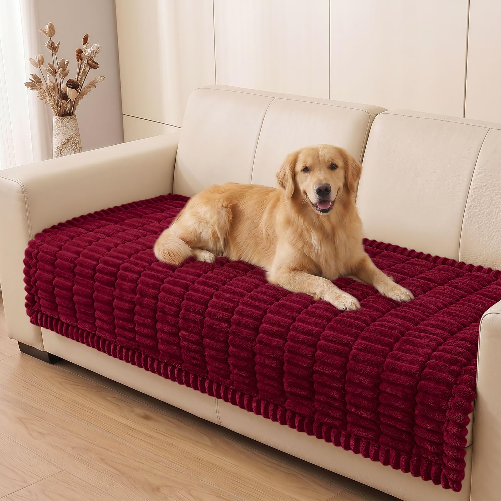 Plush Ribbed Pet Couch Cover