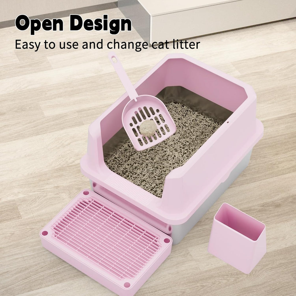 Open Cat Litter Box Set with Step Tray & Scoop
