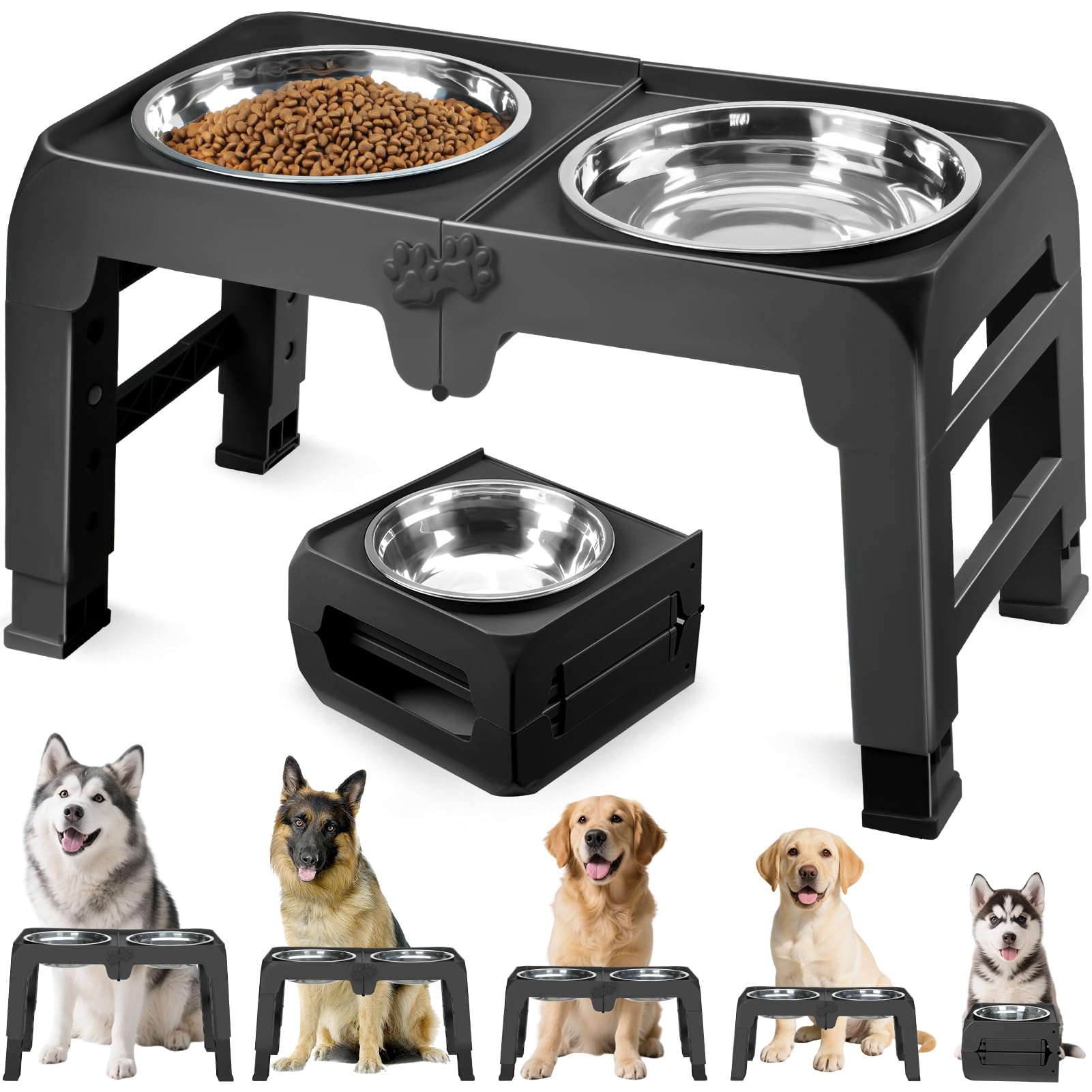 5-Height Large Dog Bowl Stand with 2 XL Steel Bowls