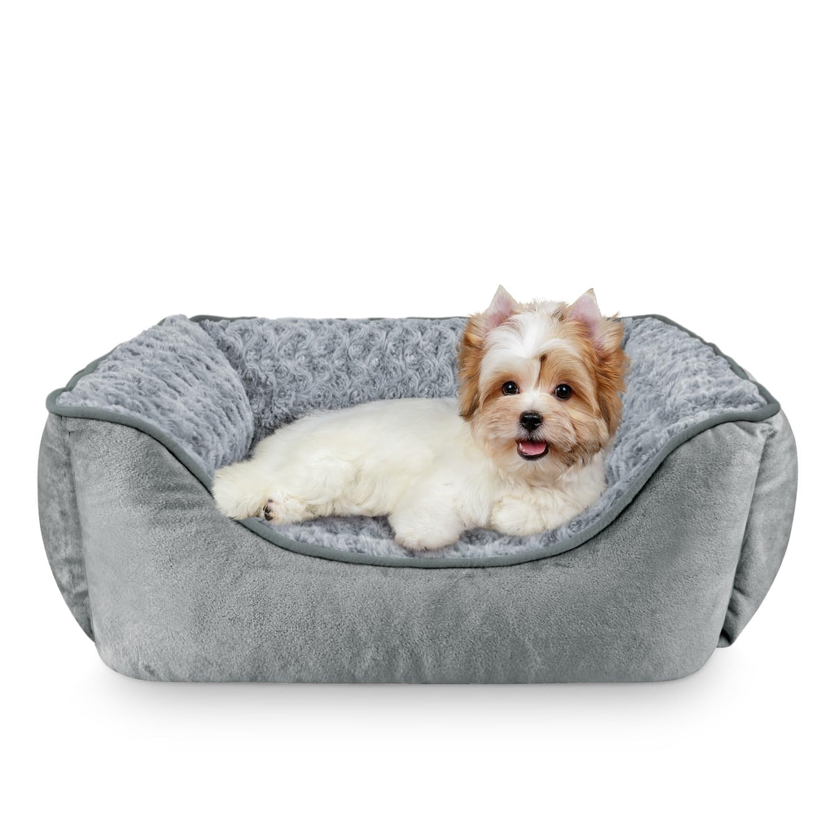 Washable Rectangle Dog Bed – Soft Bolster Sofa Bed with Non-Slip Bottom, Beige