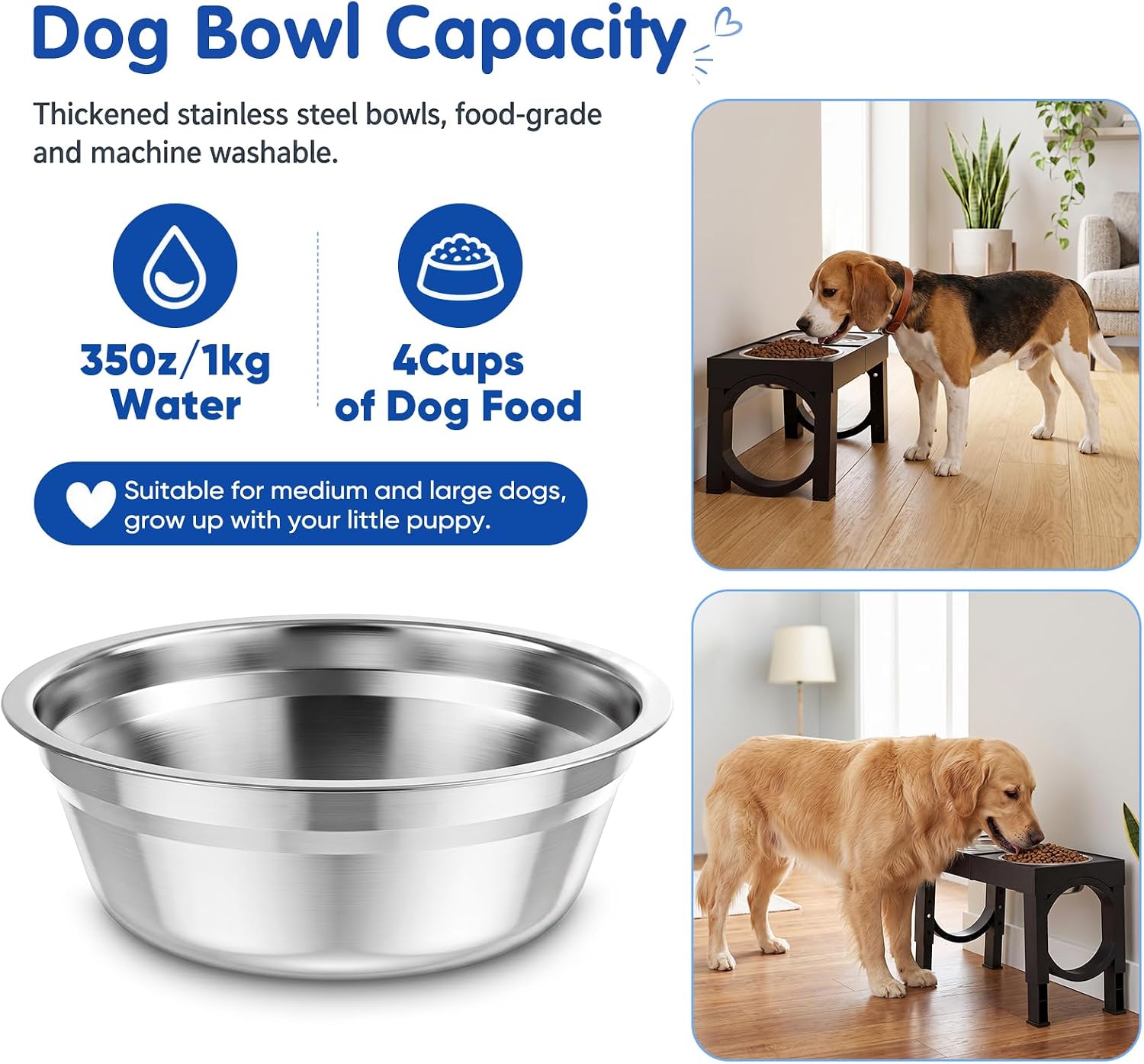 Adjustable Elevated Dog Bowl Stand with 2 Steel Bowls