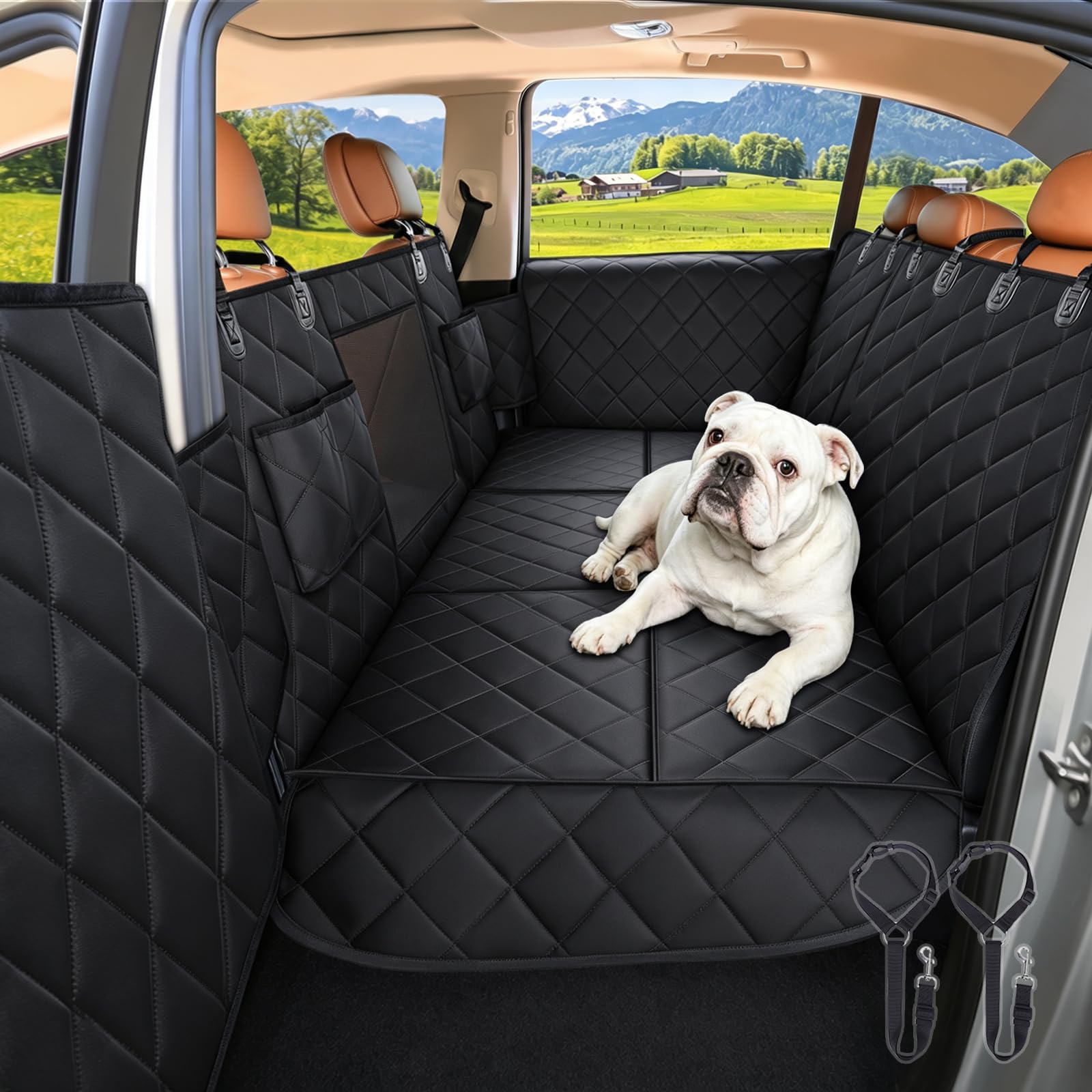 Water-Resistant Dog Car Seat Cover with Safety Belt Openings