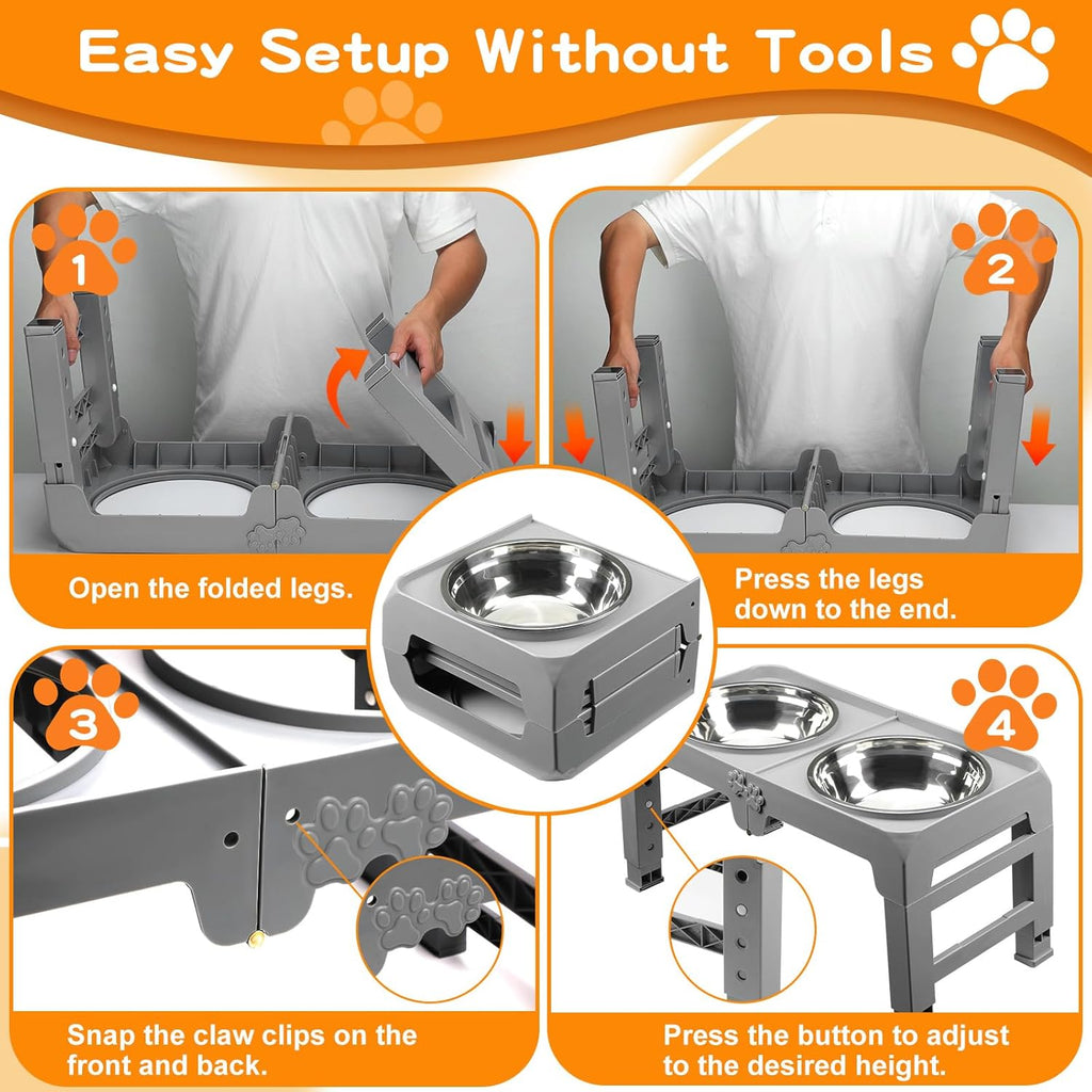 5-Height Large Dog Bowl Stand with 2 XL Steel Bowls