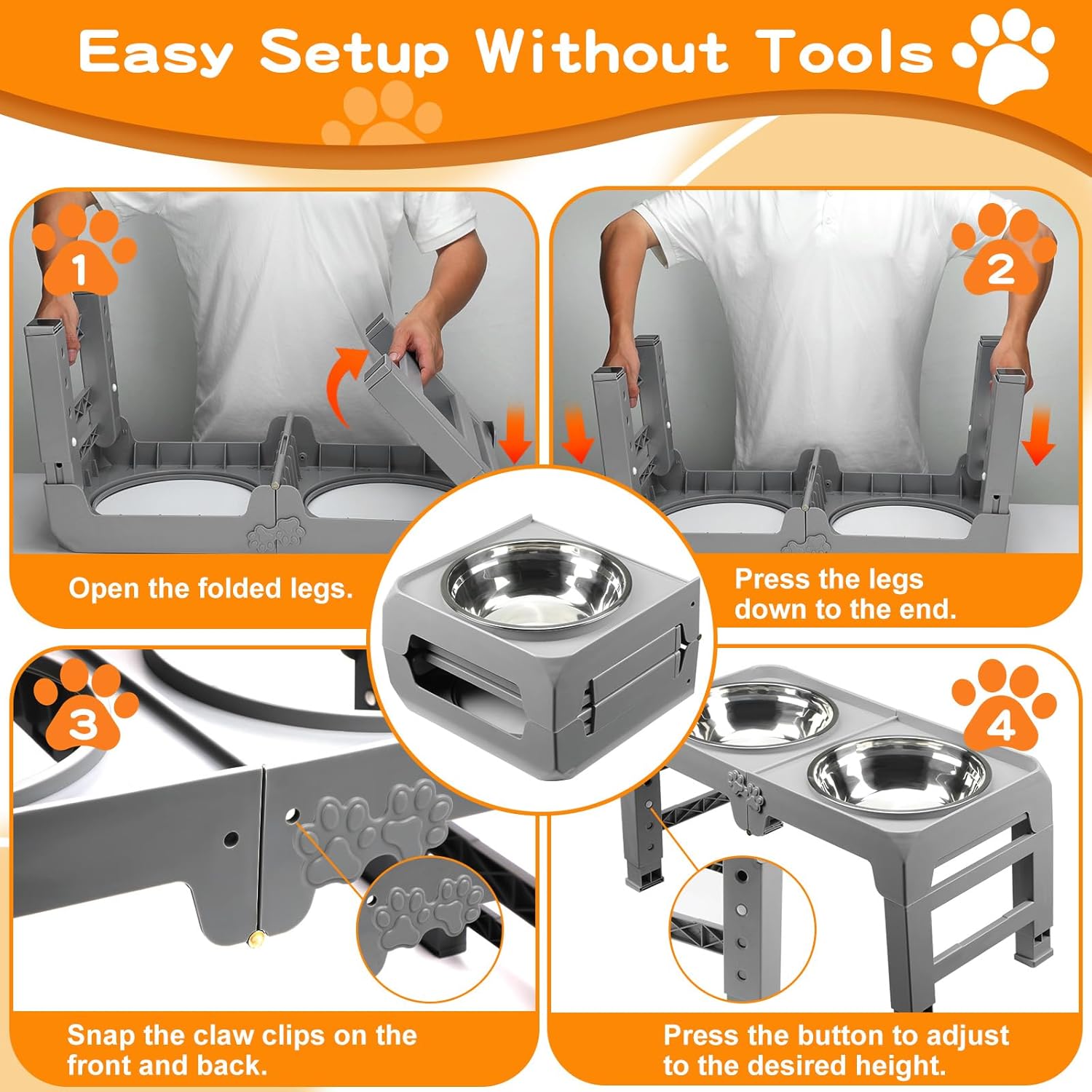 5-Height Large Dog Bowl Stand with 2 XL Steel Bowls