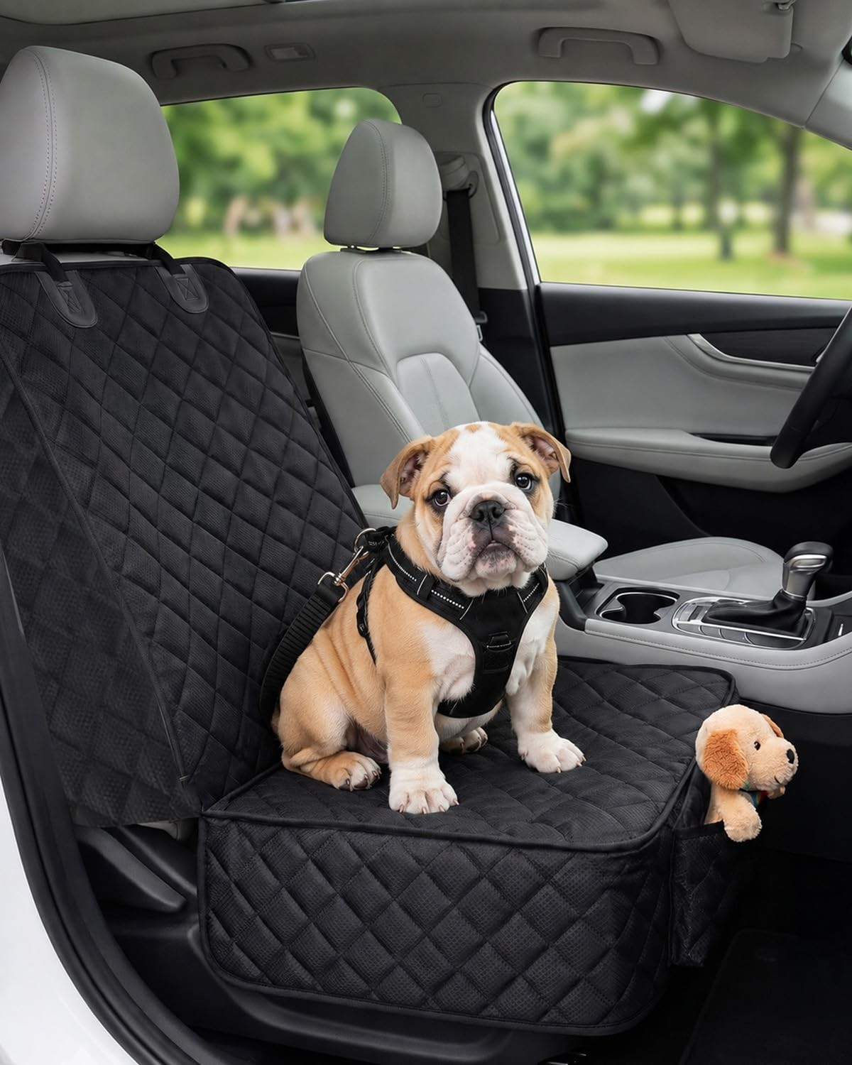 600D Dog Car Seat Cover with Non-Slip Backing and Seat Belt Openings