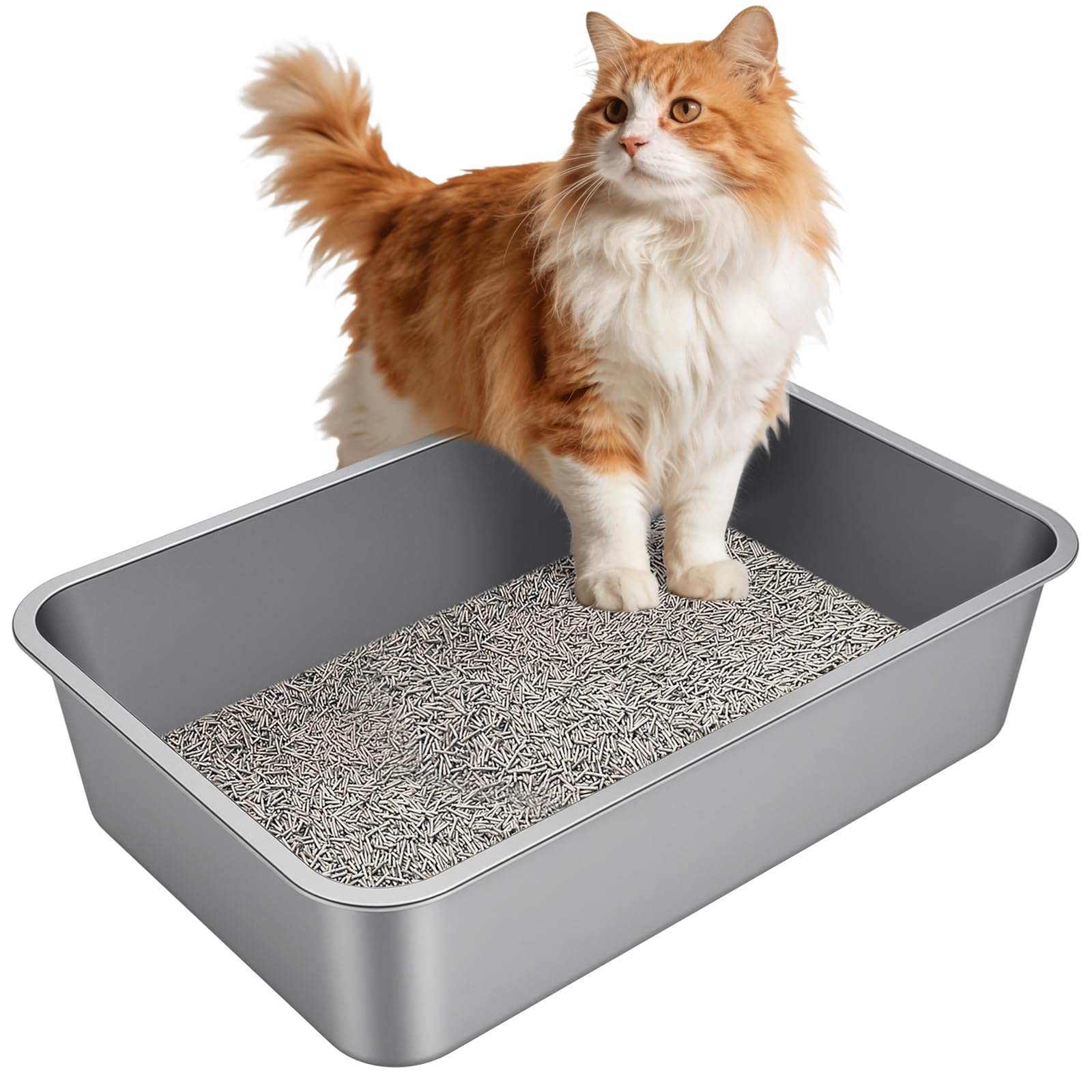 High-Sided Stainless Steel Cat Litter Pan