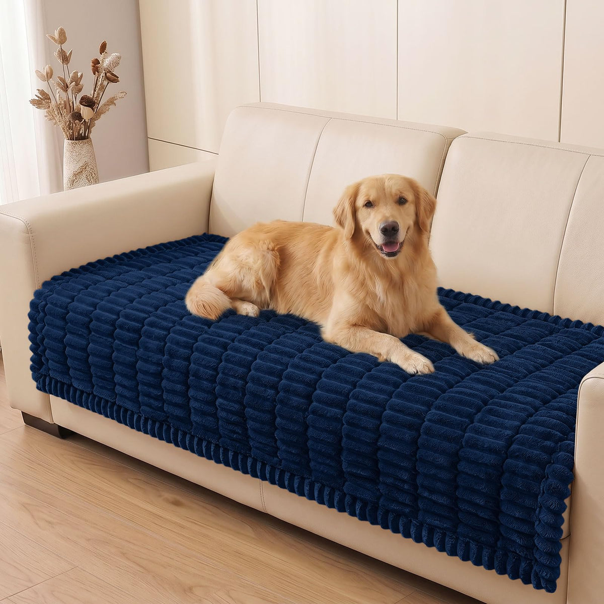 Plush Ribbed Pet Couch Cover