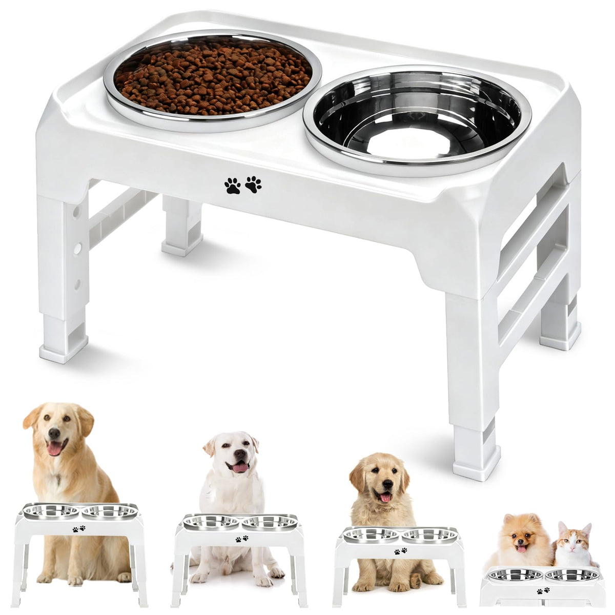 5-Height Large Dog Bowl Stand with 2 XL Steel Bowls