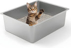 Large High-Sided Stainless Steel Cat Litter Pan