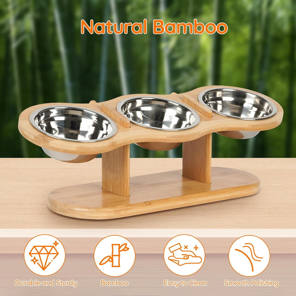 15° Tilted Triple Stainless Steel Cat Bowl Stand