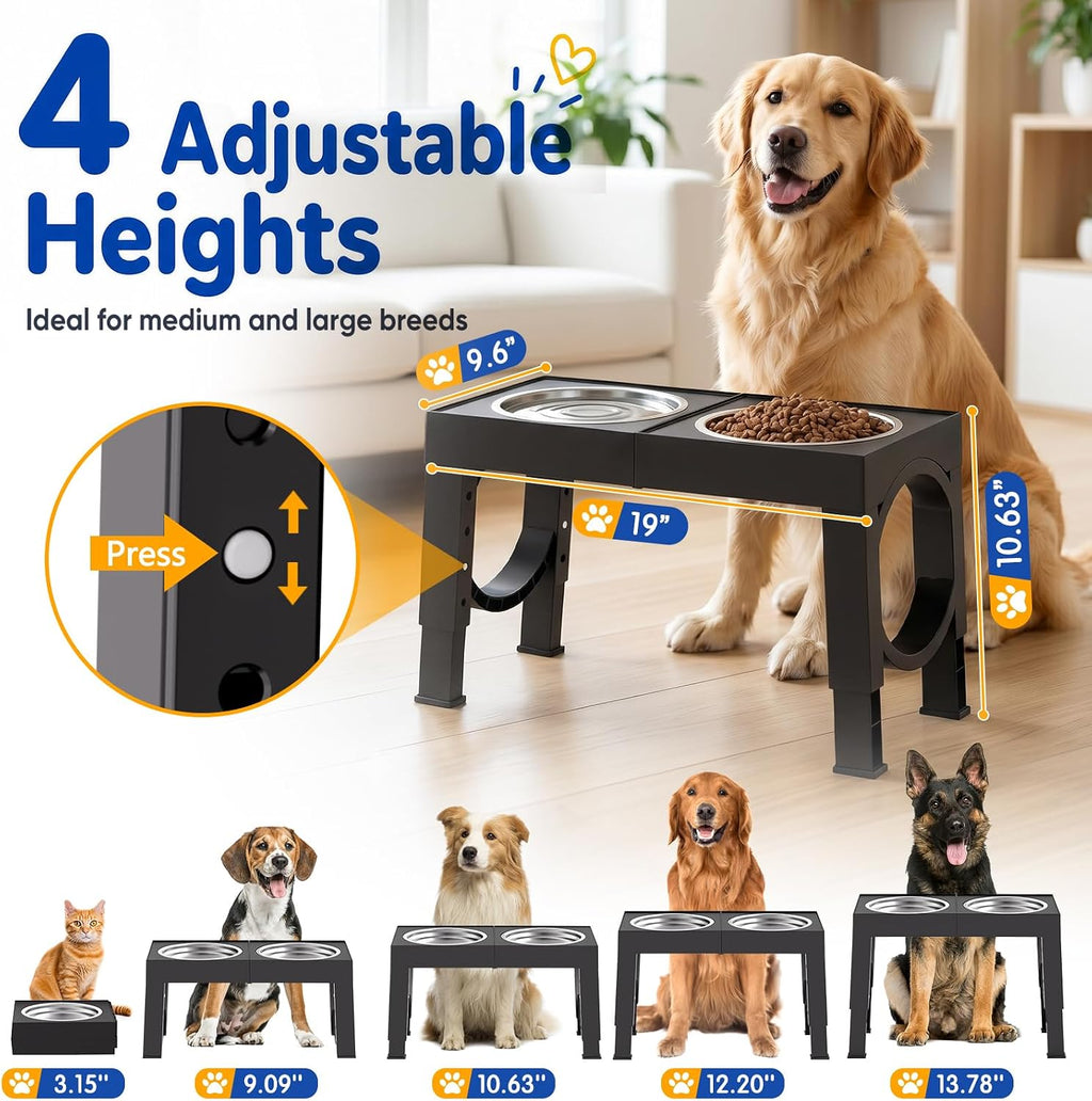 Adjustable Elevated Dog Bowl Stand with 2 Steel Bowls