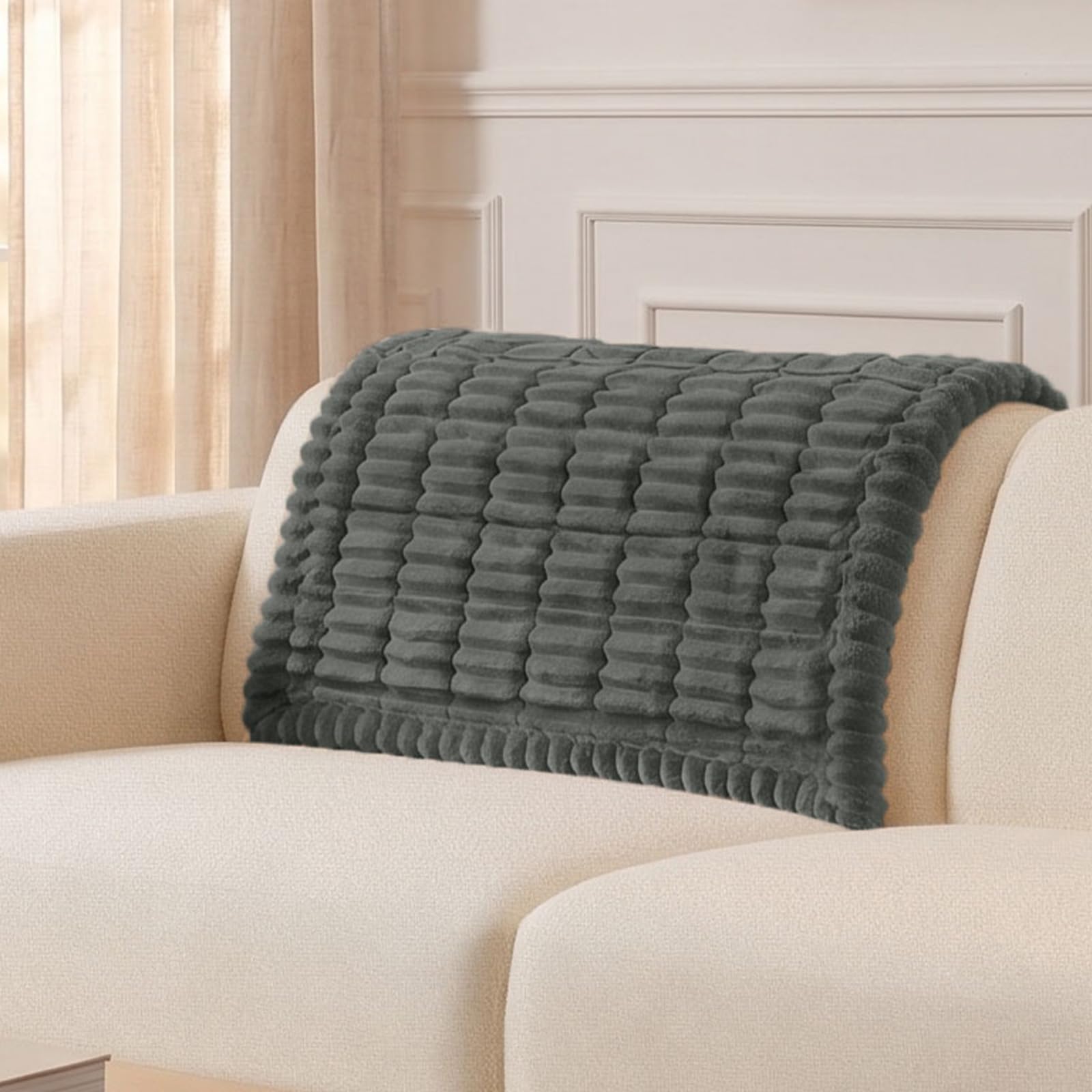 Plush Ribbed Pet Couch Cover