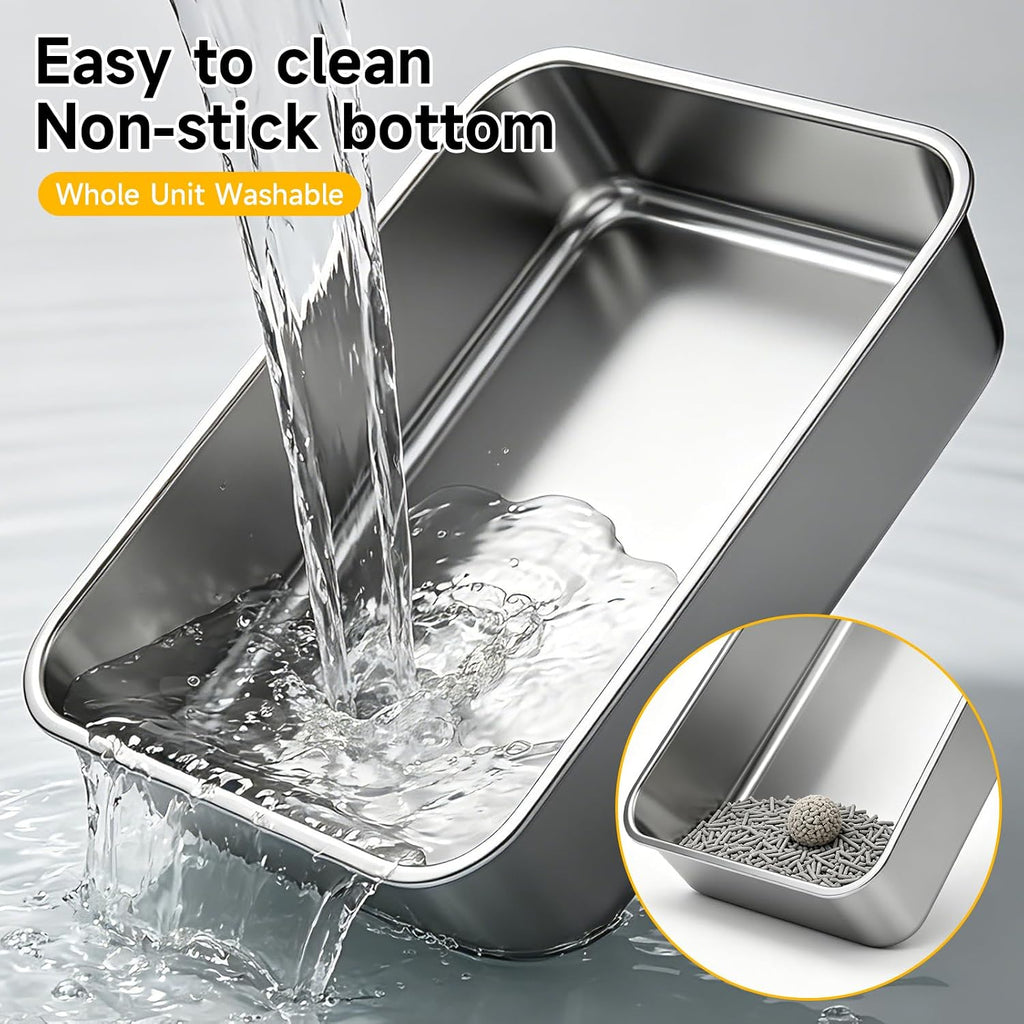 Compact Stainless Steel Cat Litter Box with Scoop