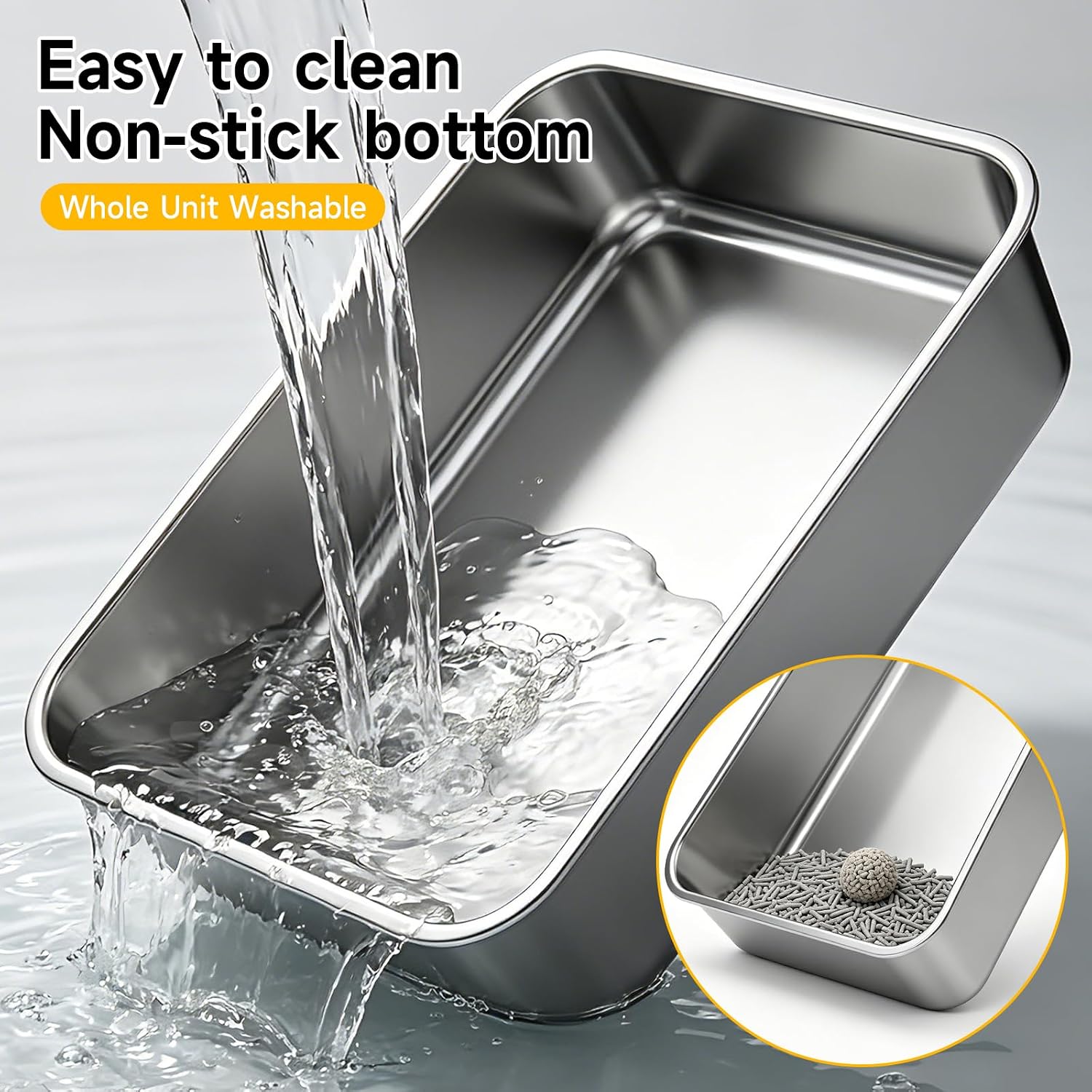 Compact Stainless Steel Cat Litter Box with Scoop