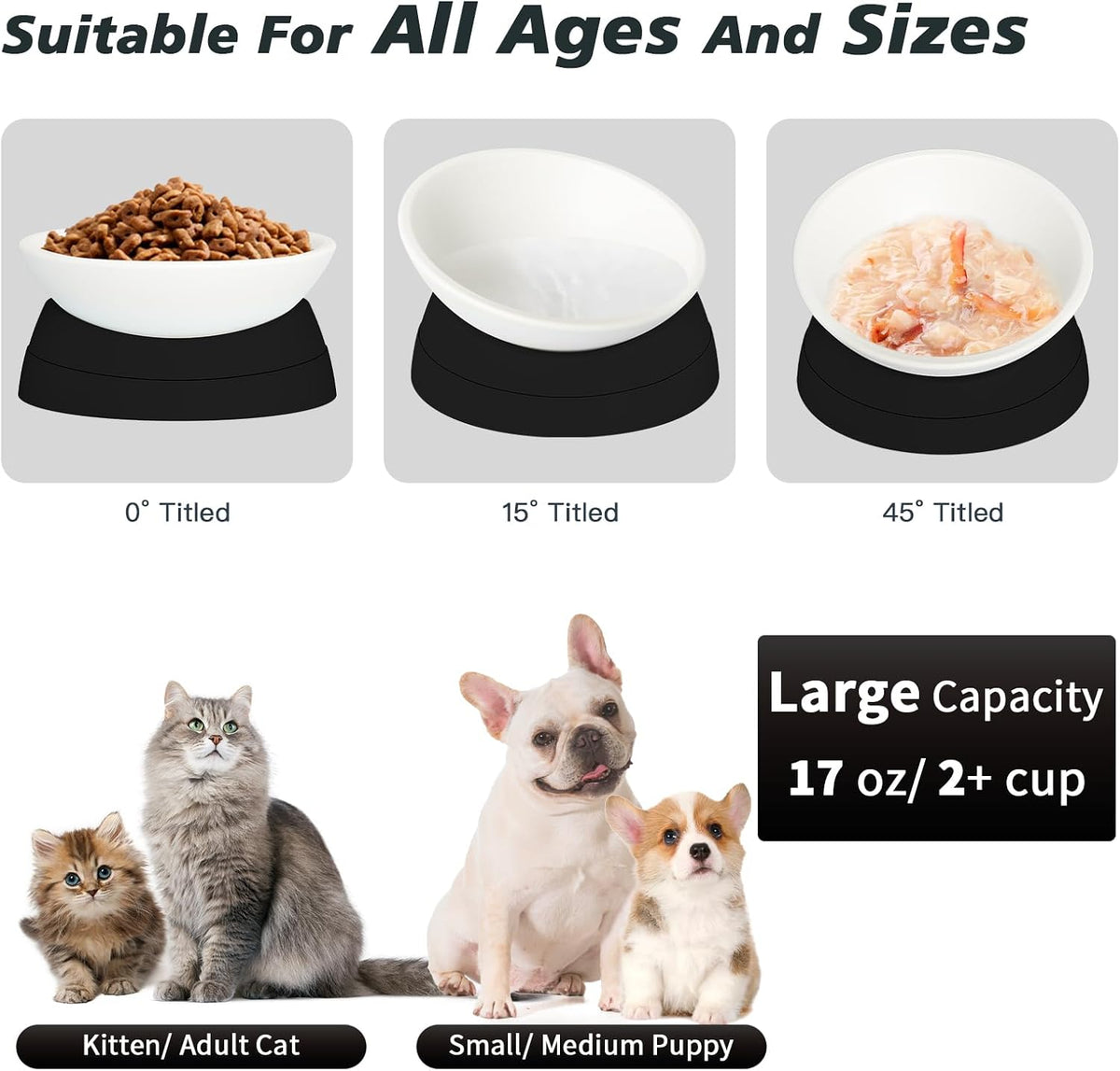 2-Pack Adjustable Tilted Cat Bowls – 17 oz