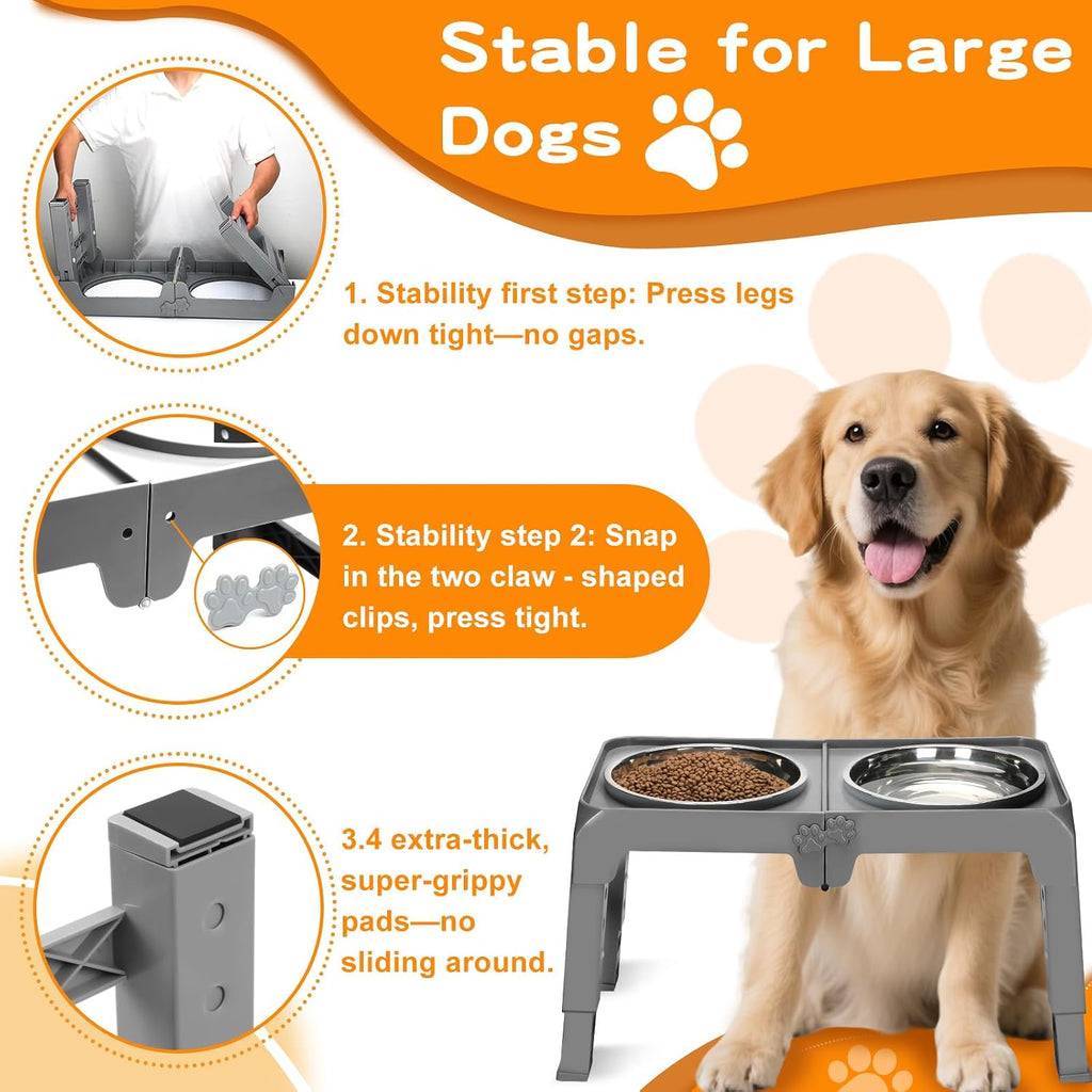 5-Height Large Dog Bowl Stand with 2 XL Steel Bowls