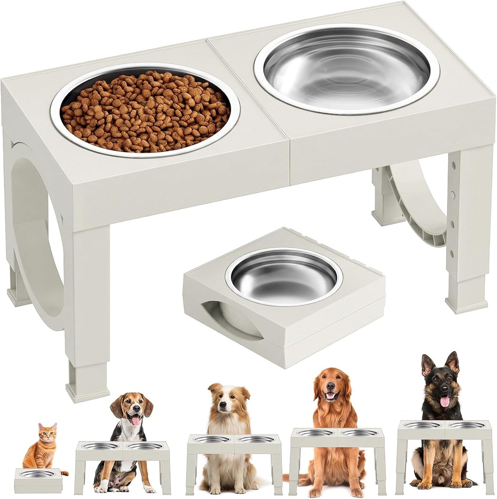 Adjustable Elevated Dog Feeder with 2 Steel Bowls