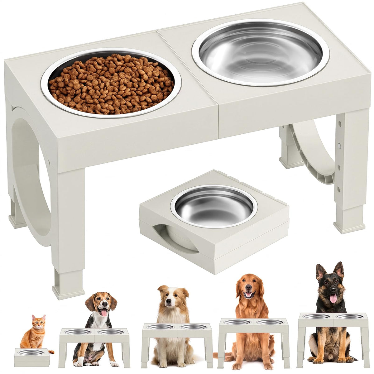 Adjustable Elevated Dog Feeder with 2 Steel Bowls