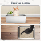 Large High-Sided Stainless Steel Cat Litter Pan