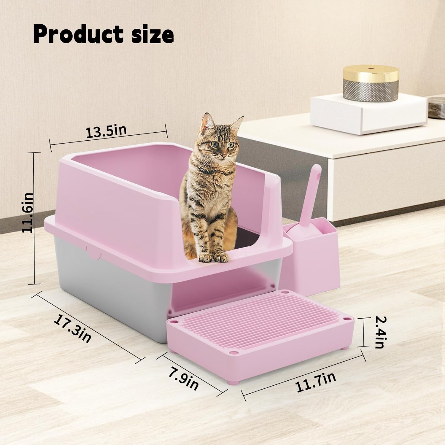 Open Cat Litter Box Set with Step Tray & Scoop