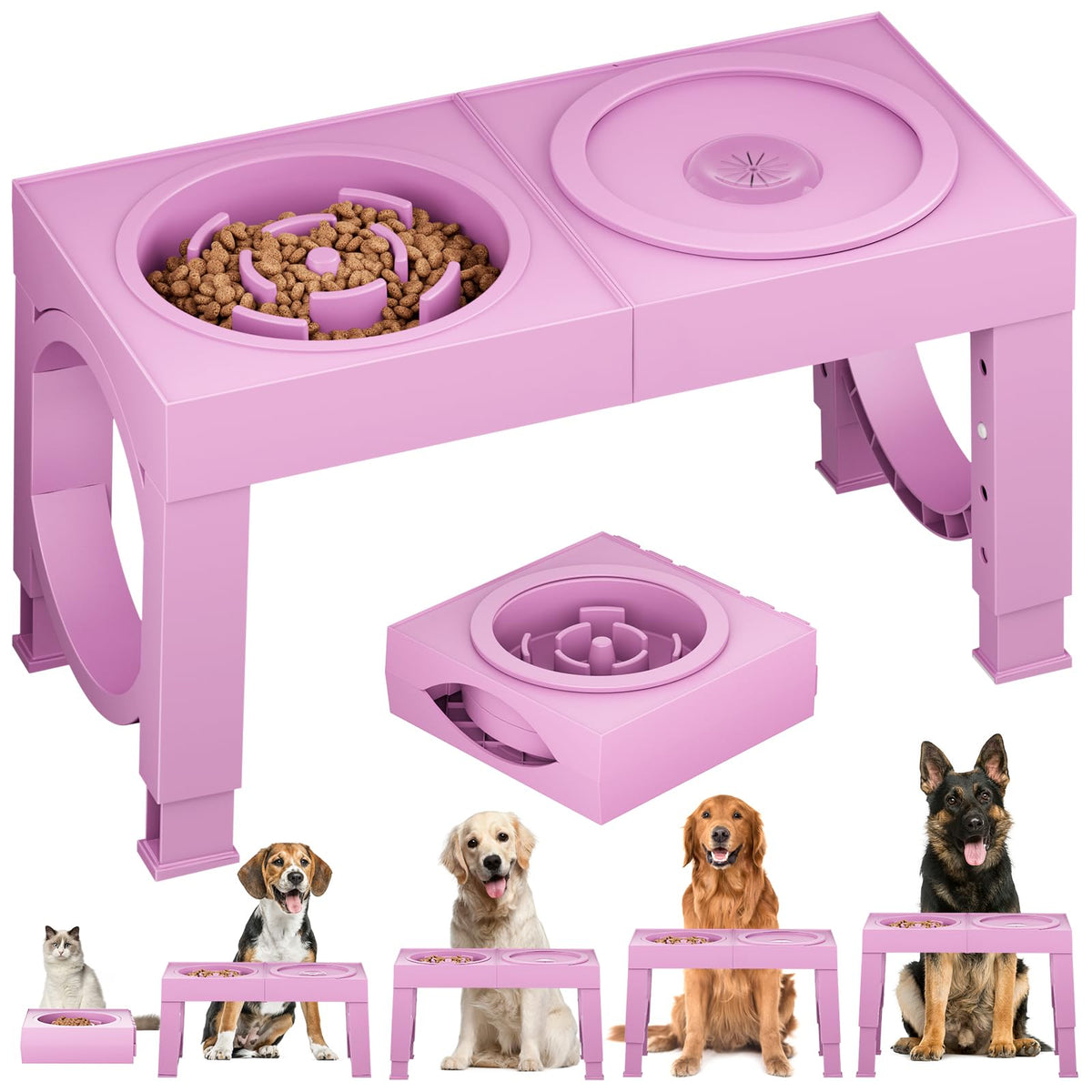 Adjustable Elevated Dog Feeder with 2 Steel Bowls