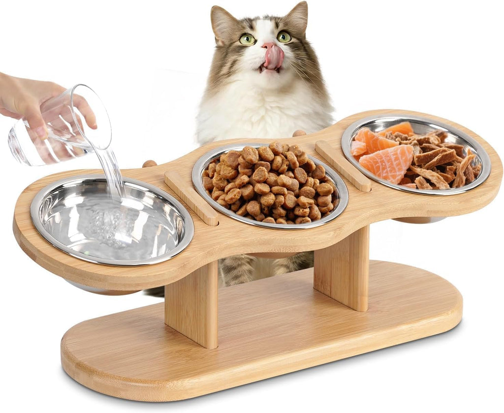 15° Tilted Triple Stainless Steel Cat Bowl Stand