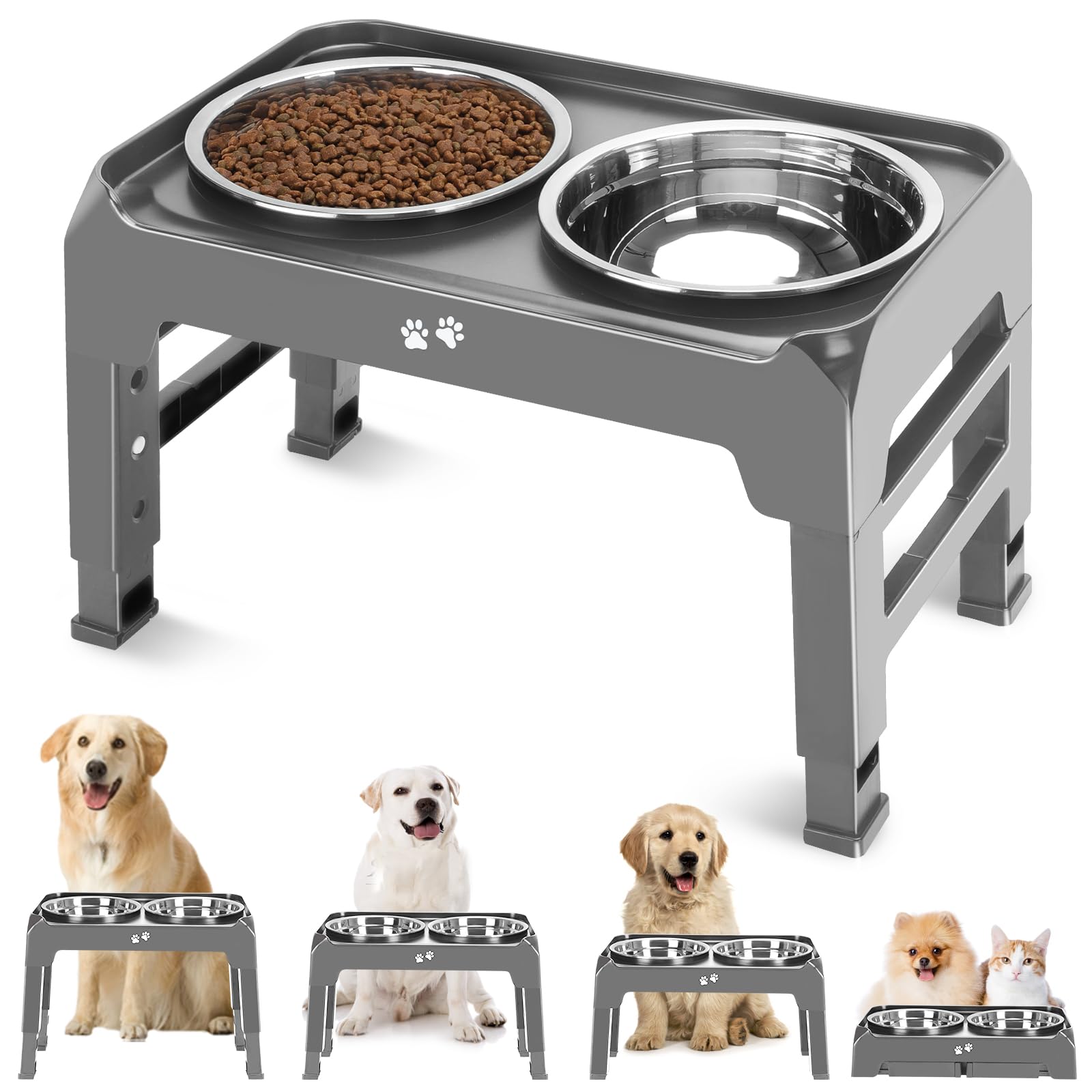 5-Height Large Dog Bowl Stand with 2 XL Steel Bowls