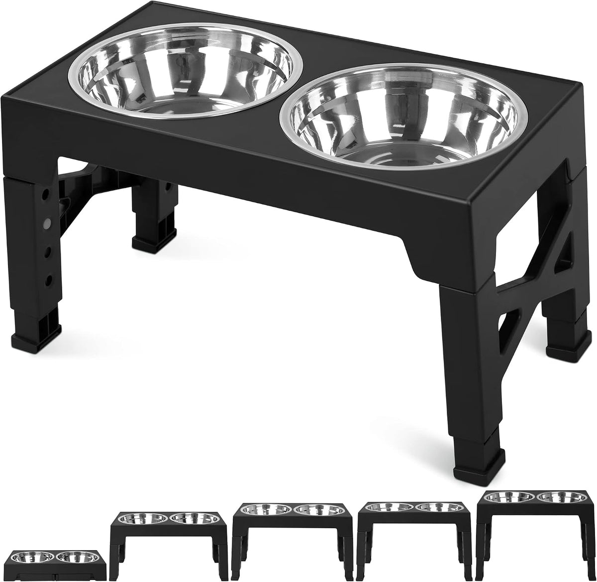 5-Height Elevated Dog Bowl Stand with 2 Steel Bowls