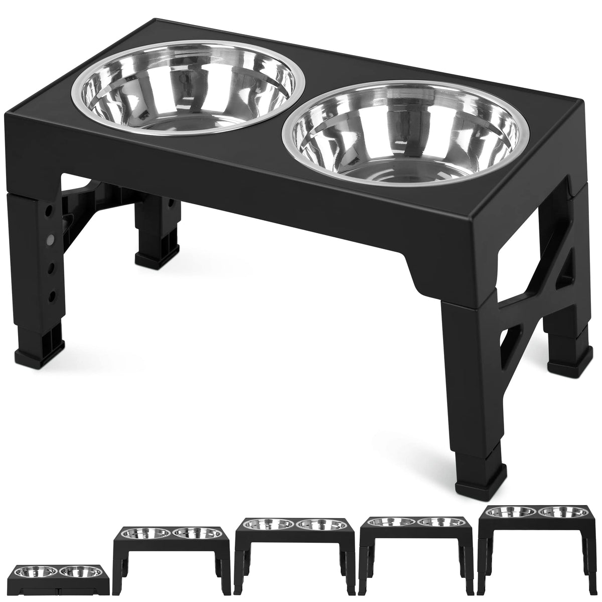 5-Height Elevated Dog Bowl Stand with 2 Steel Bowls