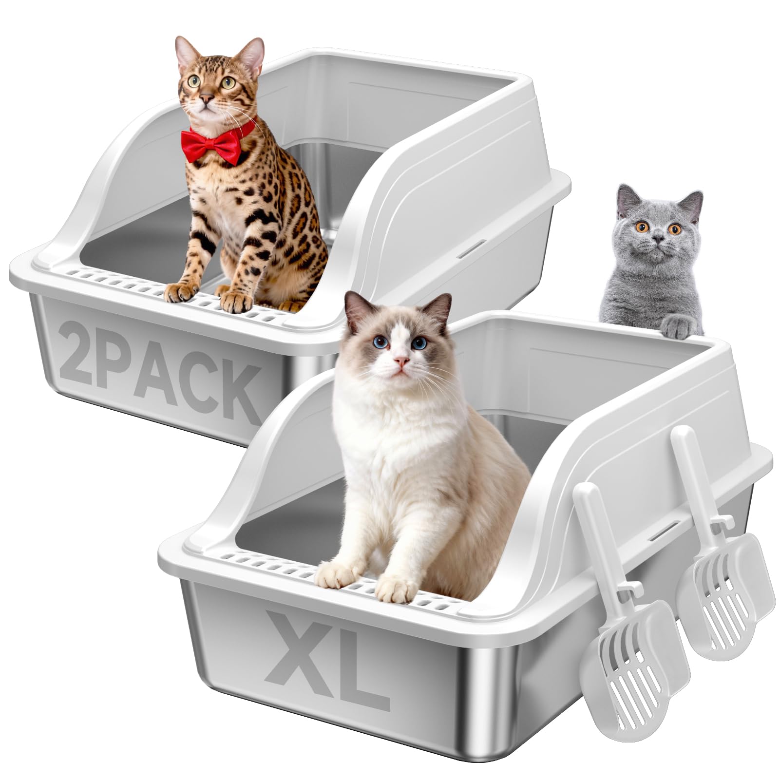 XL Stainless Steel Cat Litter Box with High Sides