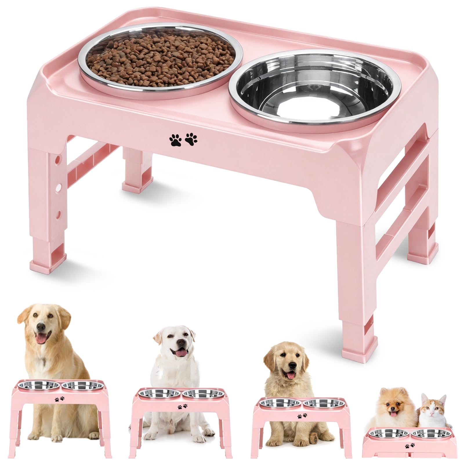 5-Height Large Dog Bowl Stand with 2 XL Steel Bowls